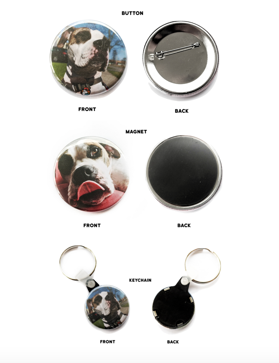 Personalized Pet Button, Magnet & Keychain – Off Leash Apparel